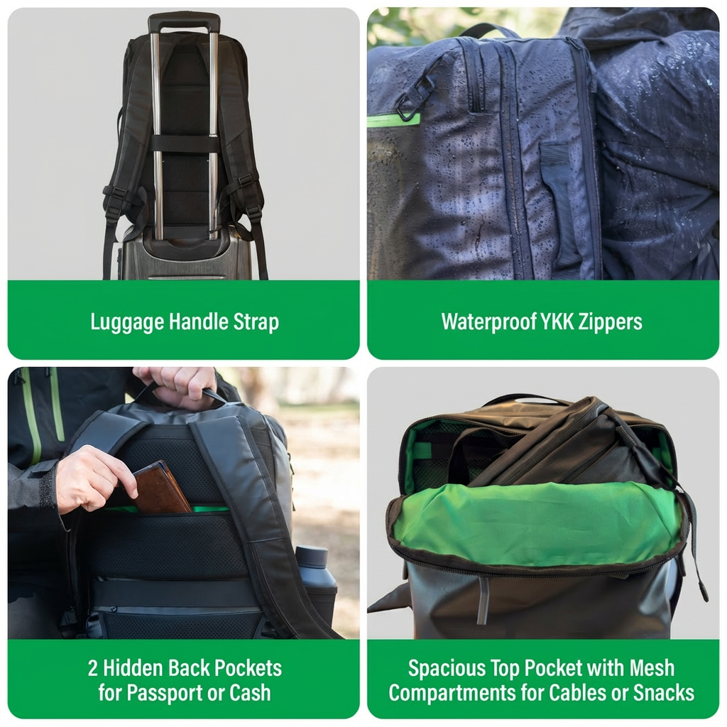 COR Surf Island Hopper 2.0 Travel Backpack – New Matte Black | Lightweight Waterproof 28L & 34L