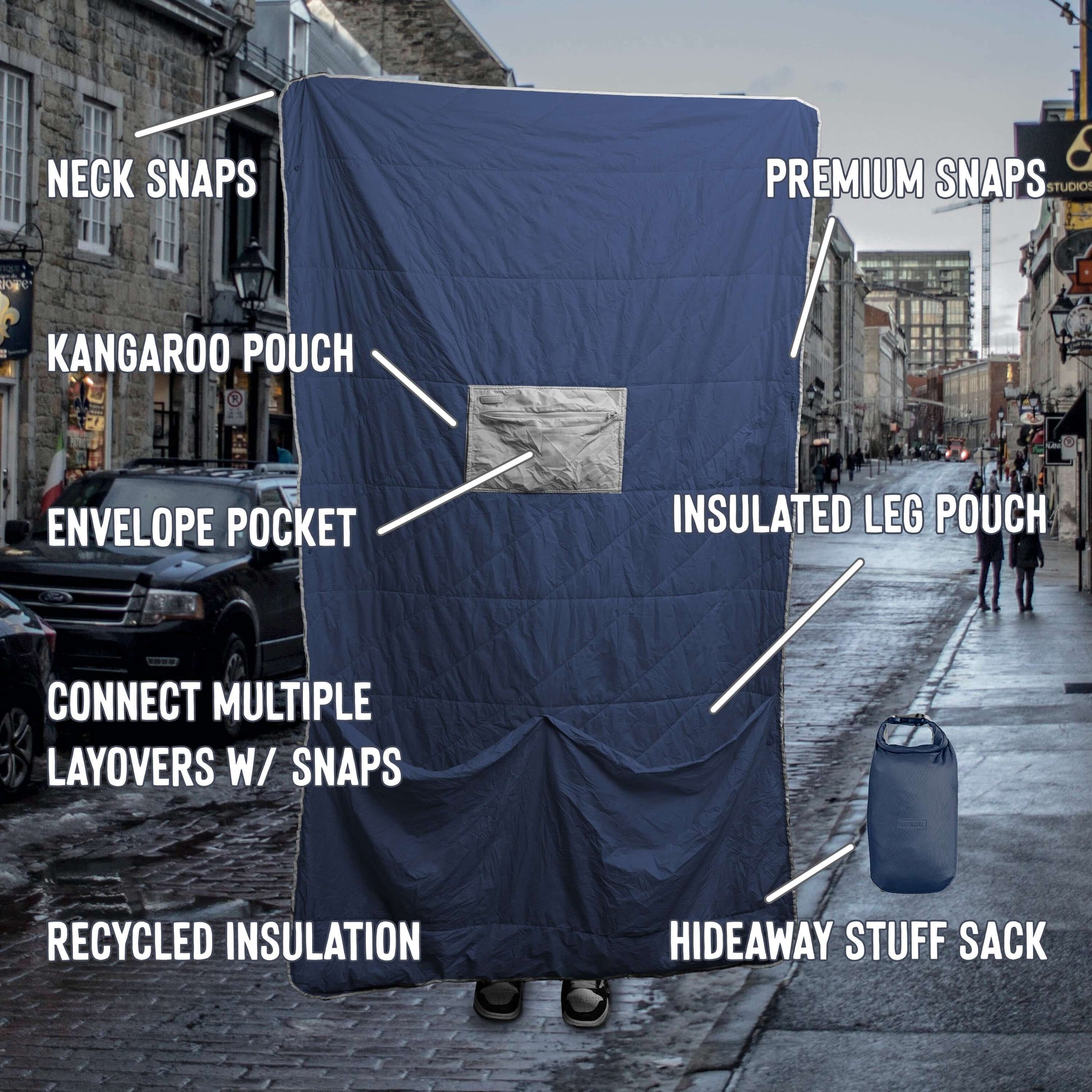 Gravel Layover™ Travel Blanket - Packable & Puffy | Blue - Stiles Supply Co.